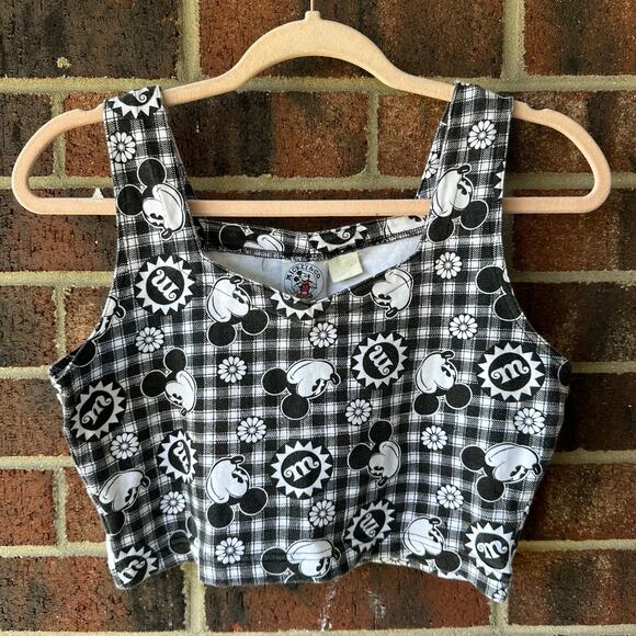 Md VTG Mickey & Co Gingham Cropped Tank Top Disney Y2K Cottagecore Kawaii Rare - Picture 1 of 5